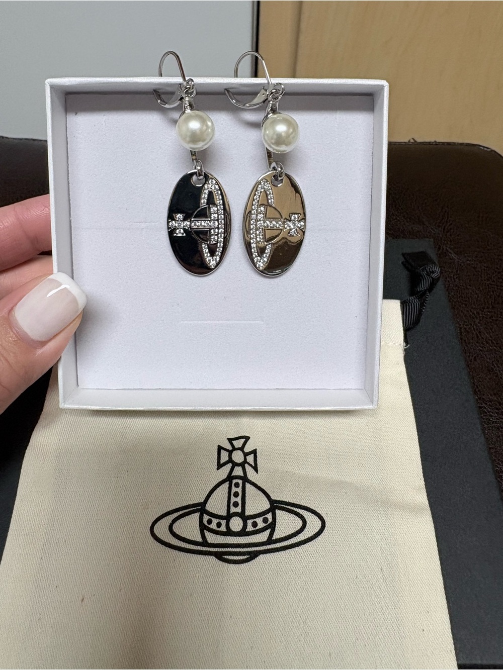 Vivienne Westwood Silver Orb Pearl Drop Earrings